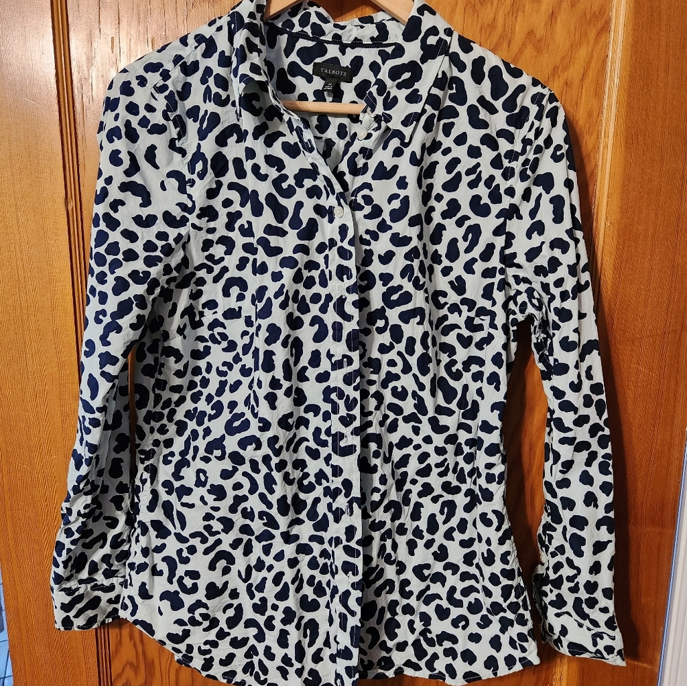 Talbots leopard print button down